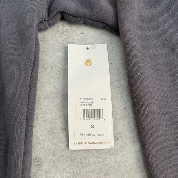 NWT Spiritual gangster La Vida off shoulder grey sun fade sweatshirt Size small - Picture 2 of 6